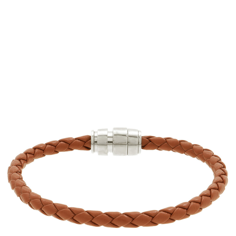 Montblanc Meisterstuck Steel & Rust Leather Bracelet, Size 60