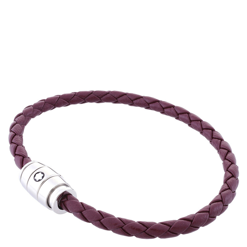 MontBlancワインレッド レザー ブレスレット Bracelet Steel 3 rings closing and Red leather - Stainless steel