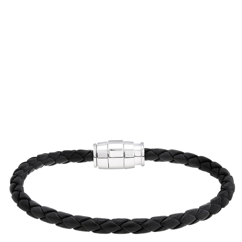 Montblanc Steel & Black Leather Bracelet, Size 60 MB130895