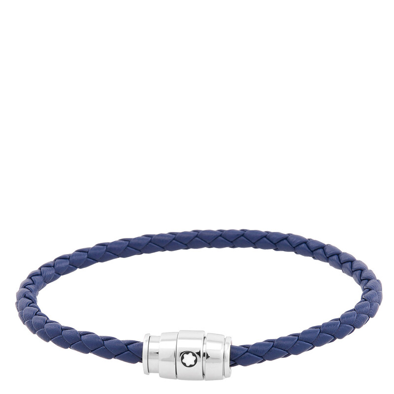 Montblanc Steel & Blue Leather Bracelet, Size 63 MB130899