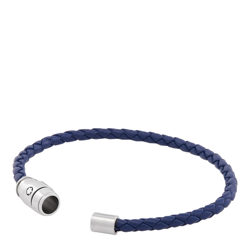 Montblanc Steel & Blue Leather Bracelet, Size 63 MB130899