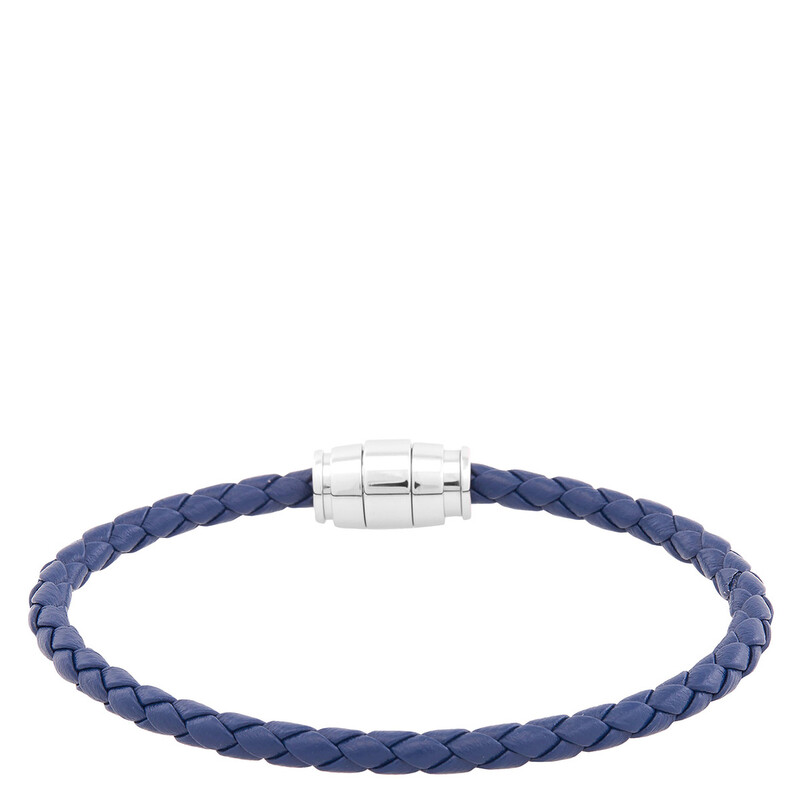 Montblanc Steel & Blue Leather Bracelet, Size 63 MB130899