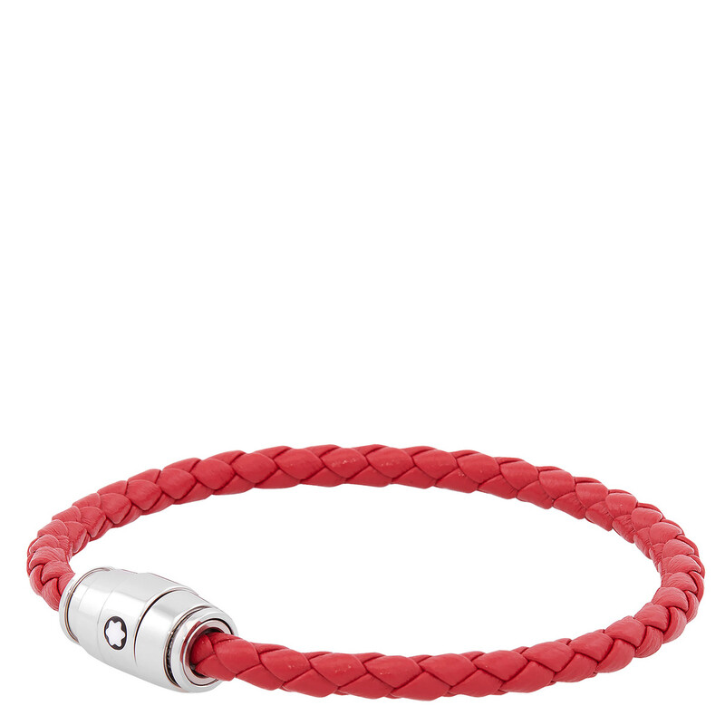 Montblanc Steel & Red Leather Bracelet, Size 63 MB130902 - Jewelry