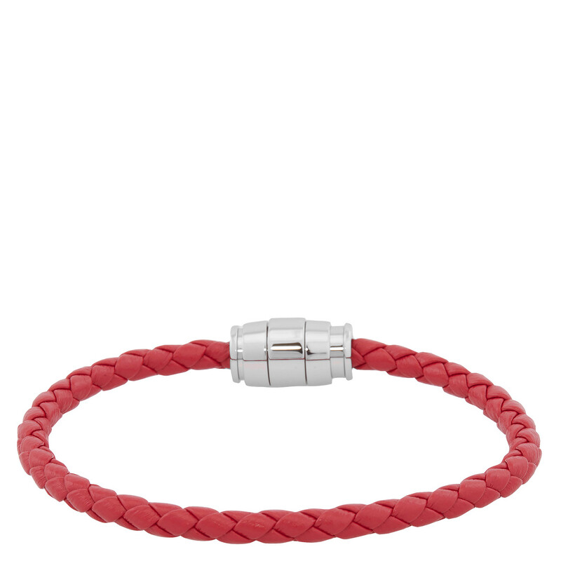 Montblanc Steel & Red Leather Bracelet, Size 63 MB130902 - Jewelry
