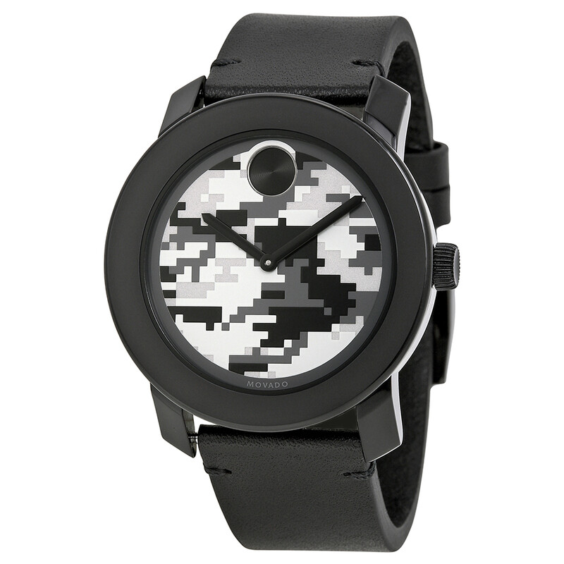 Movado Bold Camouflage Dial Black Rustic Leather Men's Quartz Watch ...