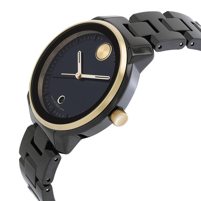 MOVADO 腕時計 ブラック レディース クウォーツ Movado Moda Yellow Gold PVD and Black Ceramic Bangle Bracelet