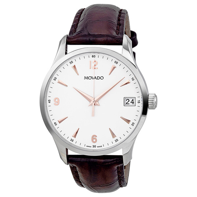 Movado Circa White Dial Brown Leather Men's Watch 0606570
