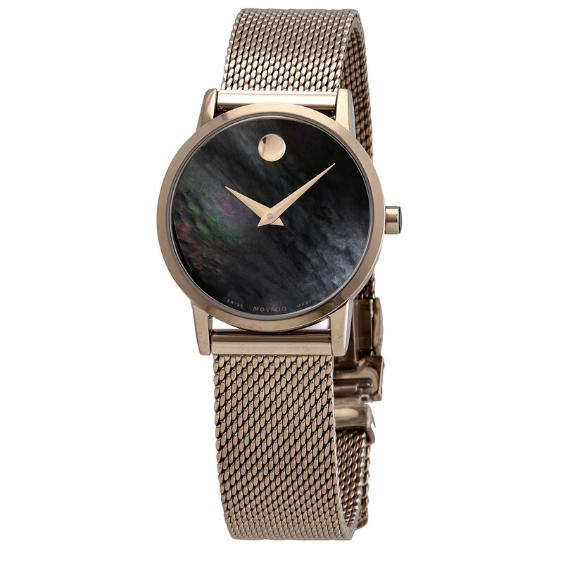 Movado Museum Classic Black Mother of Pearl Dial Ladies Watch 0607426 ...