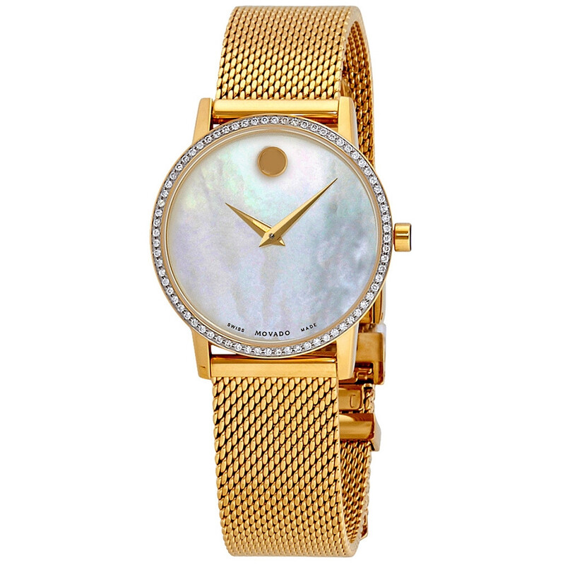 Movado Museum Classic Mother of Pearl Dial Ladies Gold-tone Diamond ...