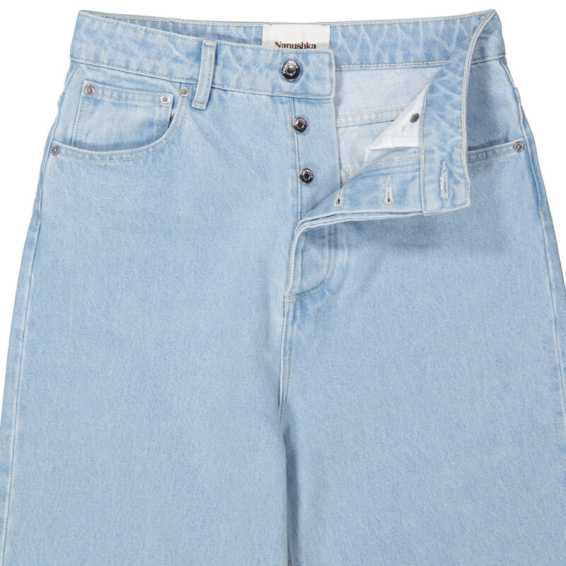 Nanushka Sun Bleach Josine Wide-Leg Denim Jeans, Waist Size 27 