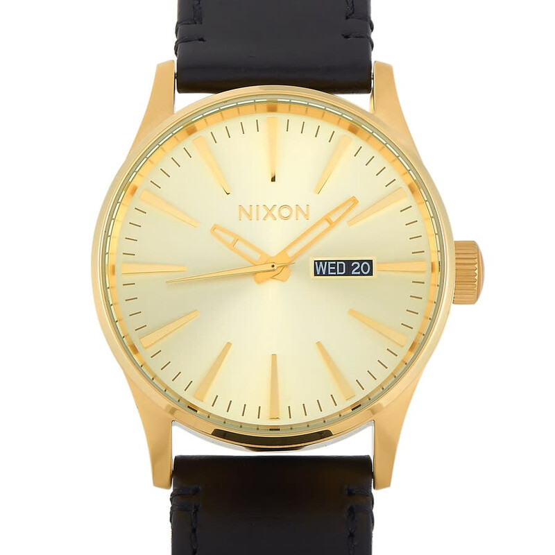 Nixon Sentry Quartz Gold Dial Black Leather Men's Watch A1138-2591