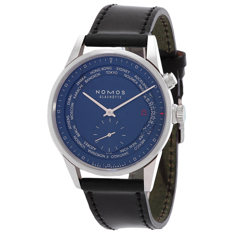NOMOS Zurich Weltzeit Nachtblau Blue Dial Black Leather Men's Watch