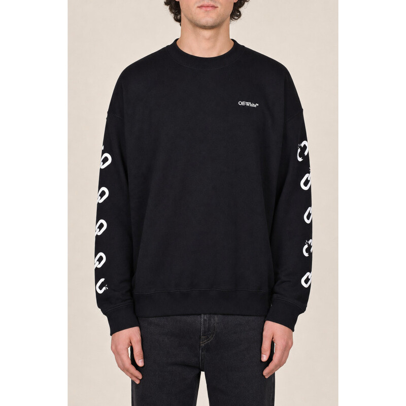 Off-White Men's Black Cotton Crewneck Sweater, Size L