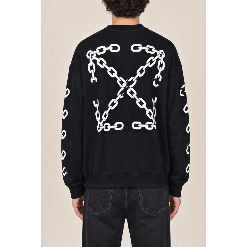 Off-White Men's Black Cotton Crewneck Sweater, Size L