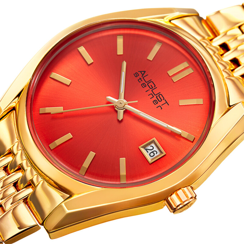 Auges Watch August Steiner Open Box - August Steiner Quartz Orange Dial Ladies ...