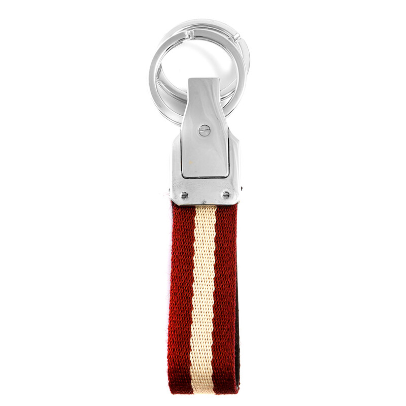 BALLY ロゴキーホルダー シルバー・ブラック Bally Open Box - Bally Palladium Men's Liron Striped Strap Keyring