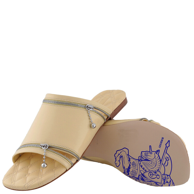 Burberry Open Box - Burberry Leather Peep-Toe Slides With