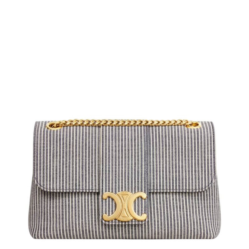 Celine Open Box - Celine Medium Victoire Bag In Striped Textile