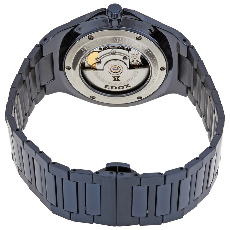Edox Open Box - Edox Automatic Blue Dial Blue PVD Men's Watch