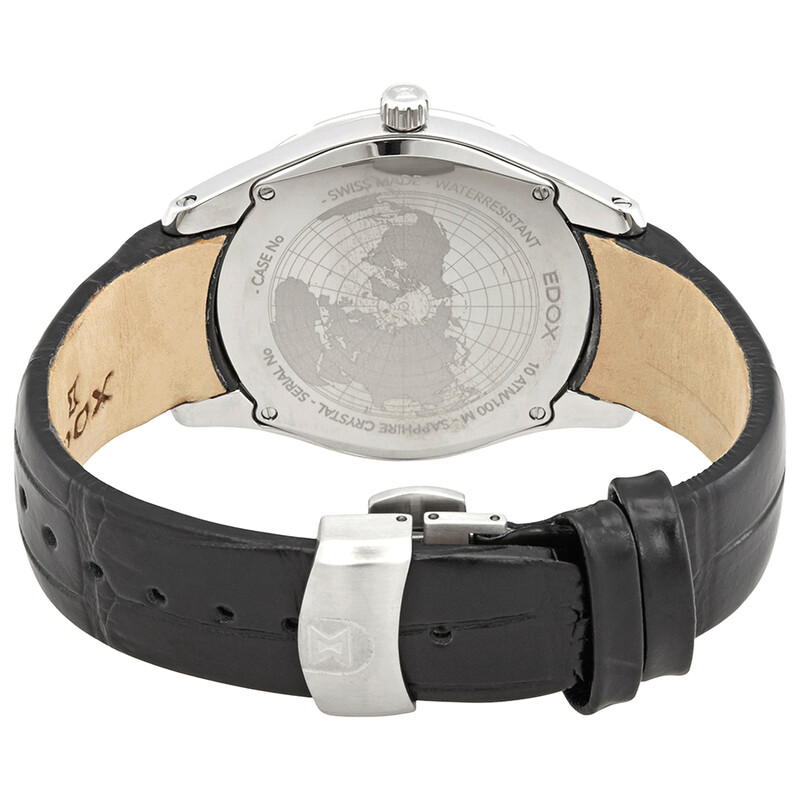 Edox Open Box - Edox Grand Ocean Quartz Black Dial Black Leather