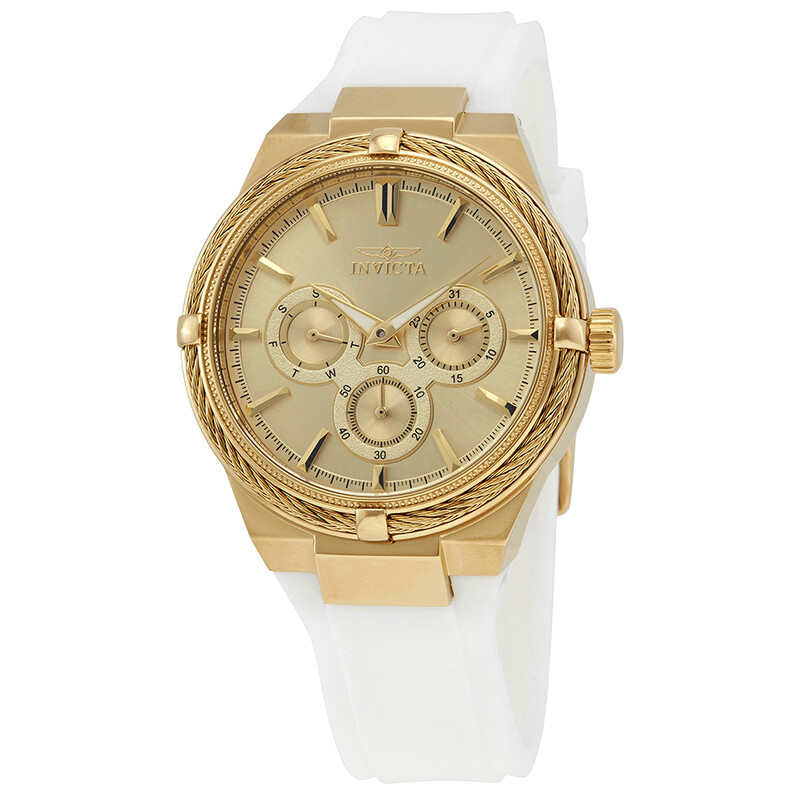 Invicta Open Box - Invicta Bolt Quartz Gold Dial White Silicone Ladies ...