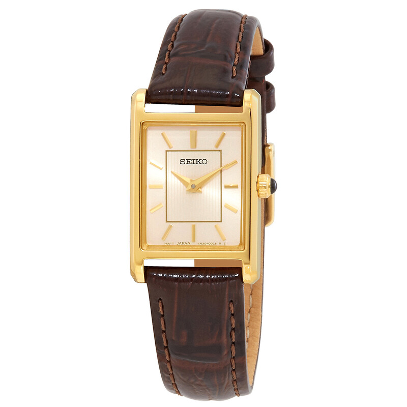 セイコー【新品電池/タンクデザイン】スクエア ゴールド ギョーシェ レディース Seiko Open Box - Seiko Essentials Quartz Light Champagne Dial