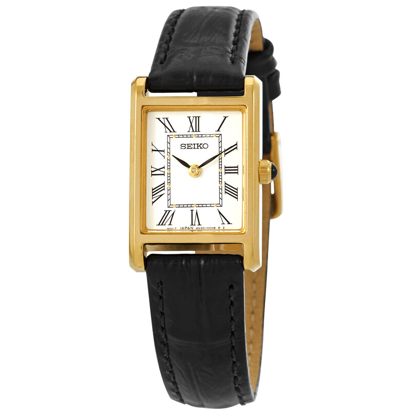 Seiko Open Box - Seiko Quartz White Dial Black Leather Ladies