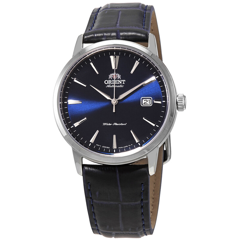 Orient Men's 42mm SS Automatic Watch w/ Blue Dial & Leather Strap