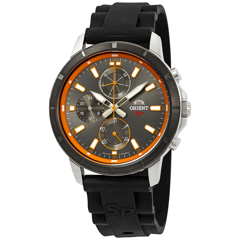 Orient Sport Grey and Orange Dial Black Rubber Men's Watch