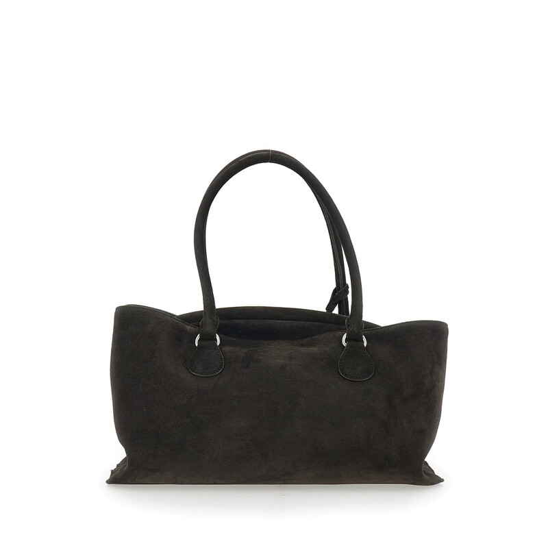 OSOI Shell Brot Brown Shopper With Two Handles And Key Pendant In Suede ...