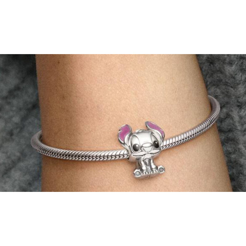 Pandora Disney Stitch Silver Charm With Black And Purple Enamel