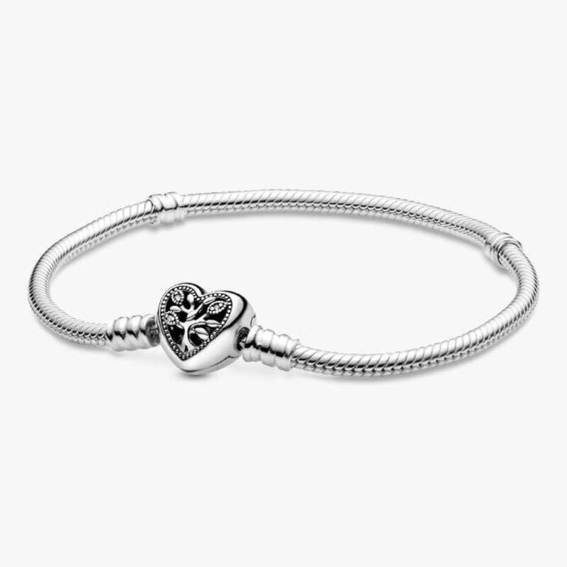 Pandora Snake Chain Sterling Silver Bracelet And Heart Clasp, Size