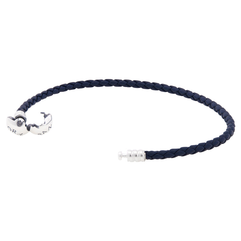 Pandora Moments Round Clasp Blue Braided Leather Bracelet