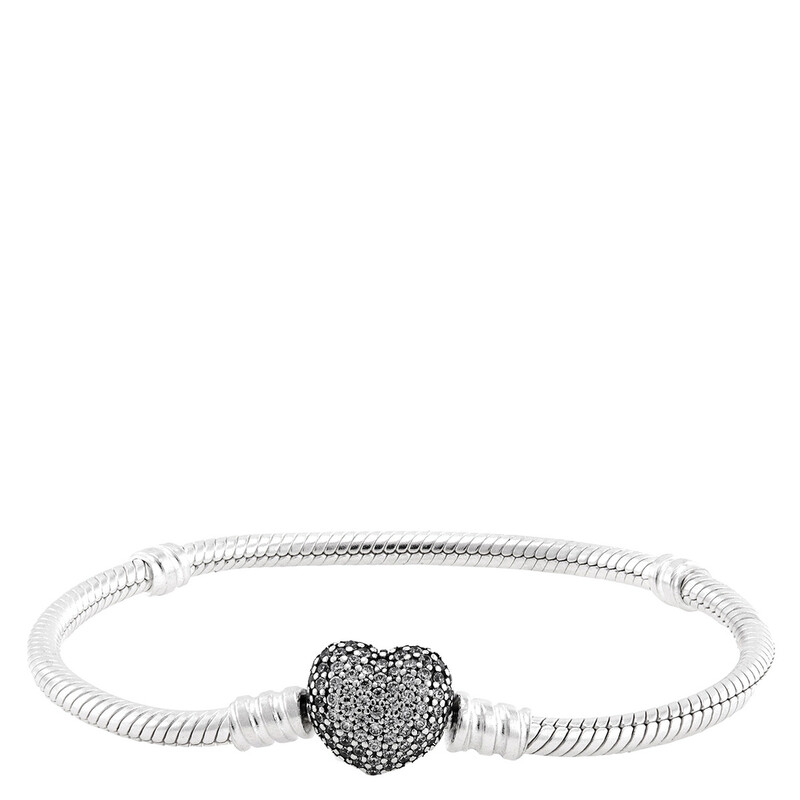 Pandora Moments Sparkling Heart Clasp Snake Chain Bracelet, Size