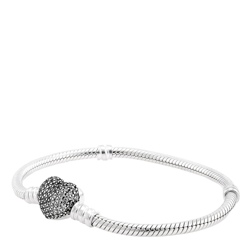 Pandora Moments Sparkling Heart Clasp Snake Chain Bracelet, Size