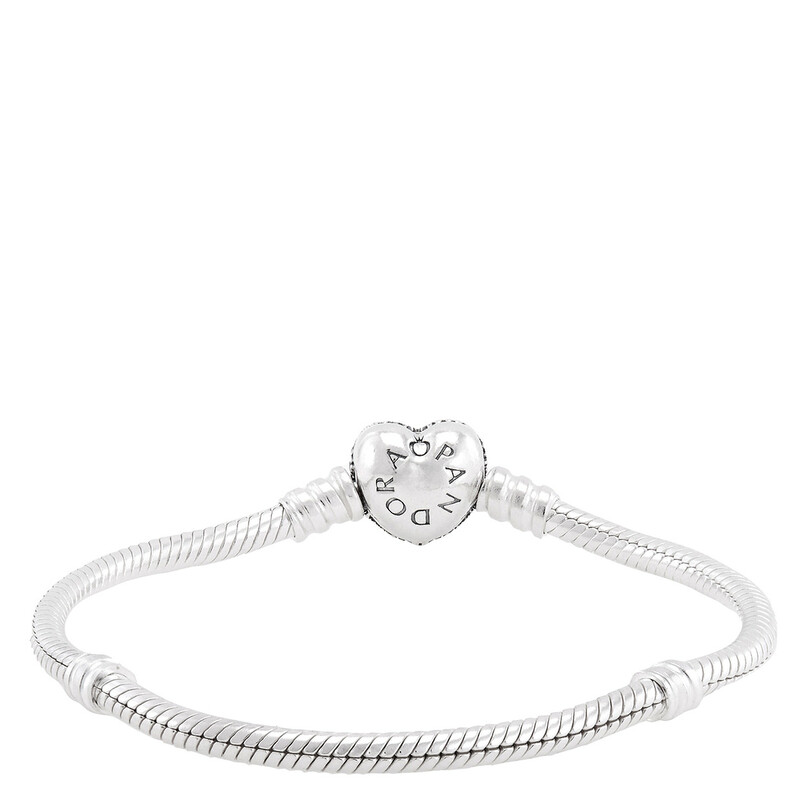 Pandora Moments Sparkling Heart Clasp Snake Chain Bracelet, Size