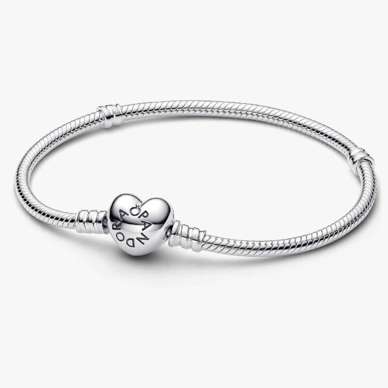 Pandora Moments Sterling Silver Heart & Snake Chain Bracelet, Size