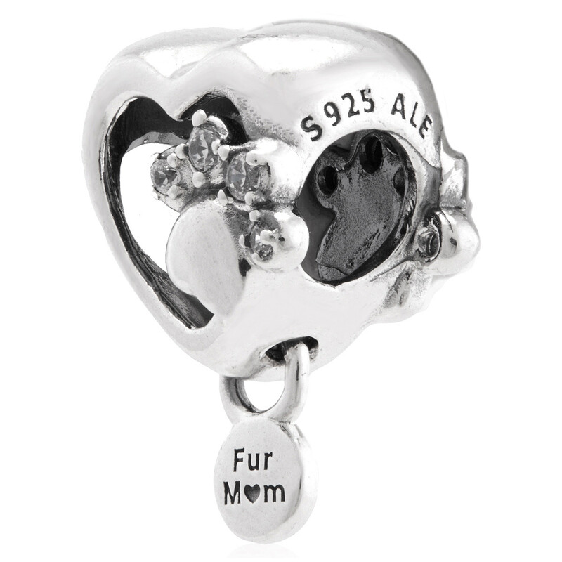 Pandora Paw Heart Sterling Silver Charm With Clear Cubic Zirconia