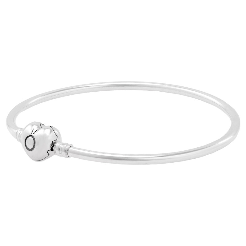 Pandora Silver Bangle With Heart-Shaped Clasp 596268-17 - Jewelry