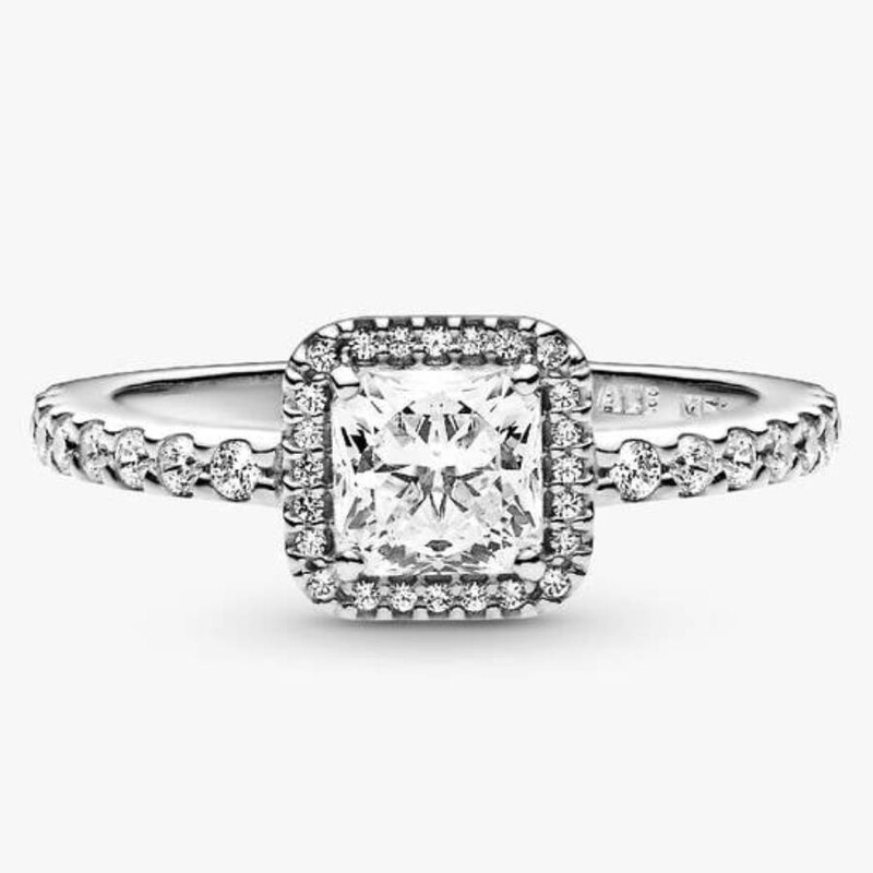 Pandora Sterling Silver Square Sparkle Halo Ring, Size 50 198863C01 ...