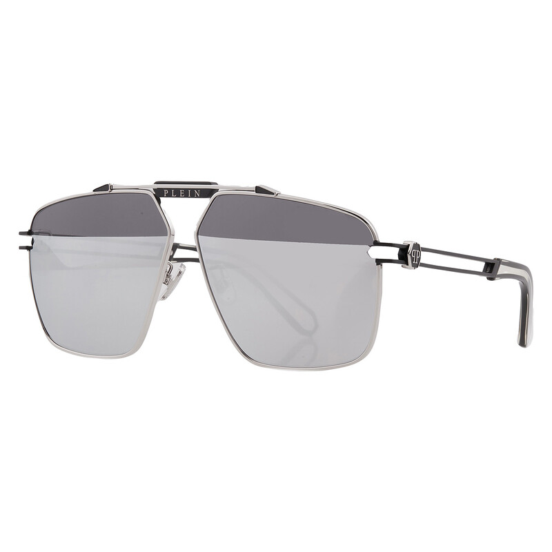 Philipp Plein Silver Metal Square Aviator Sunglasses with Gray Lenses Philipp Plein Men main image 4