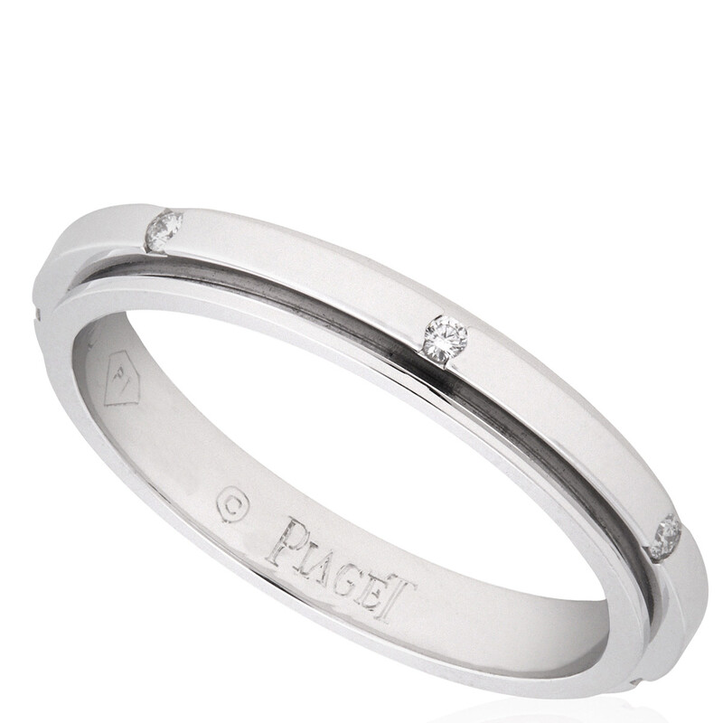 Piaget Possession 18k White Gold .06 CT Diamond Ring, Size 50