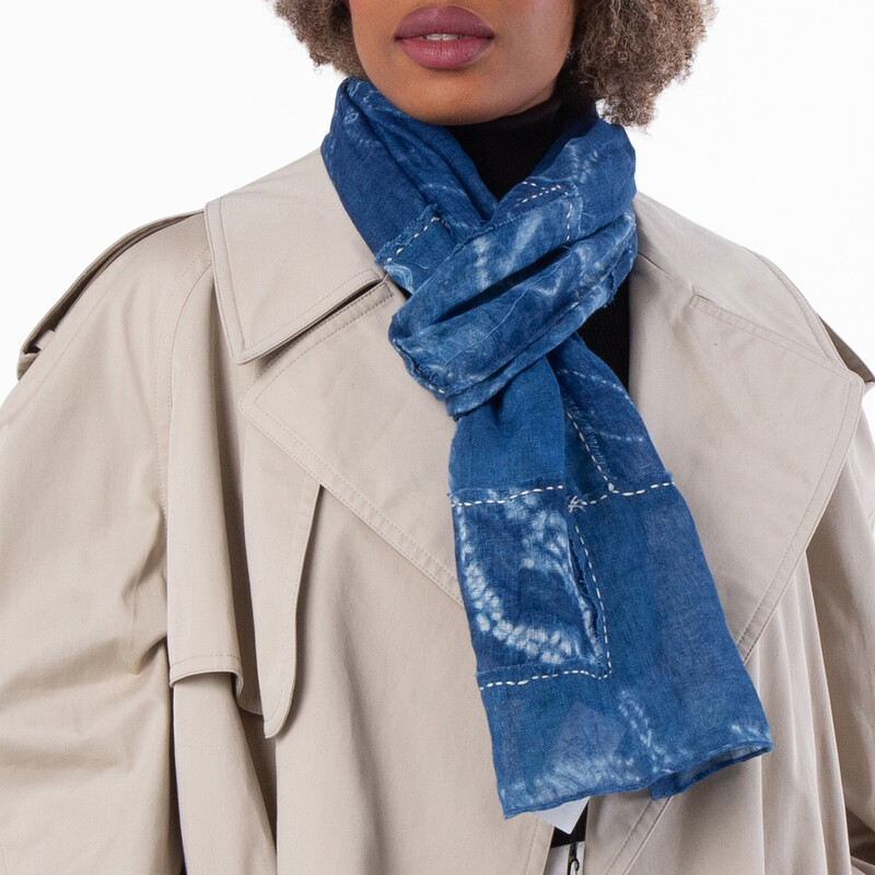Polo Ralph Lauren Womens Indigo Patchwork Linen Scarf 449973189001