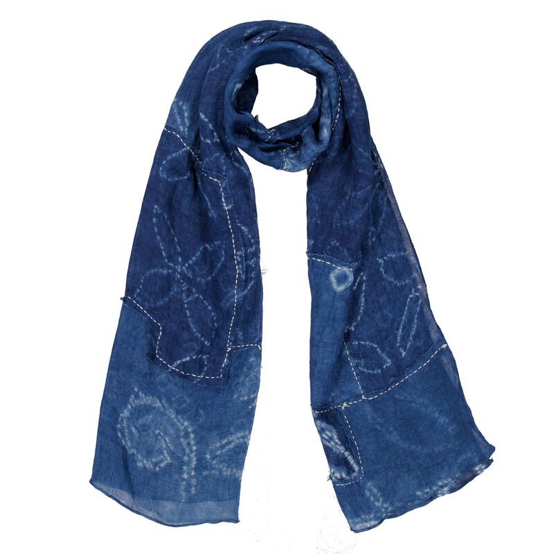 Polo Ralph Lauren Womens Indigo Patchwork Linen Scarf 449973189001