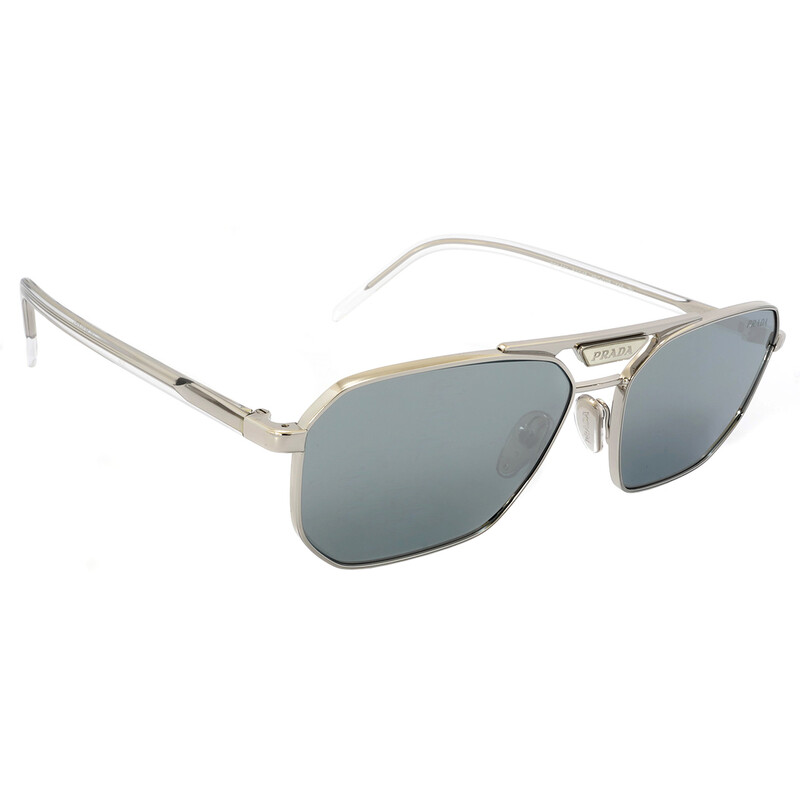 Prada Blue Mirror Silver Navigator Men's Sunglasses PR 58YS 1BC02R
