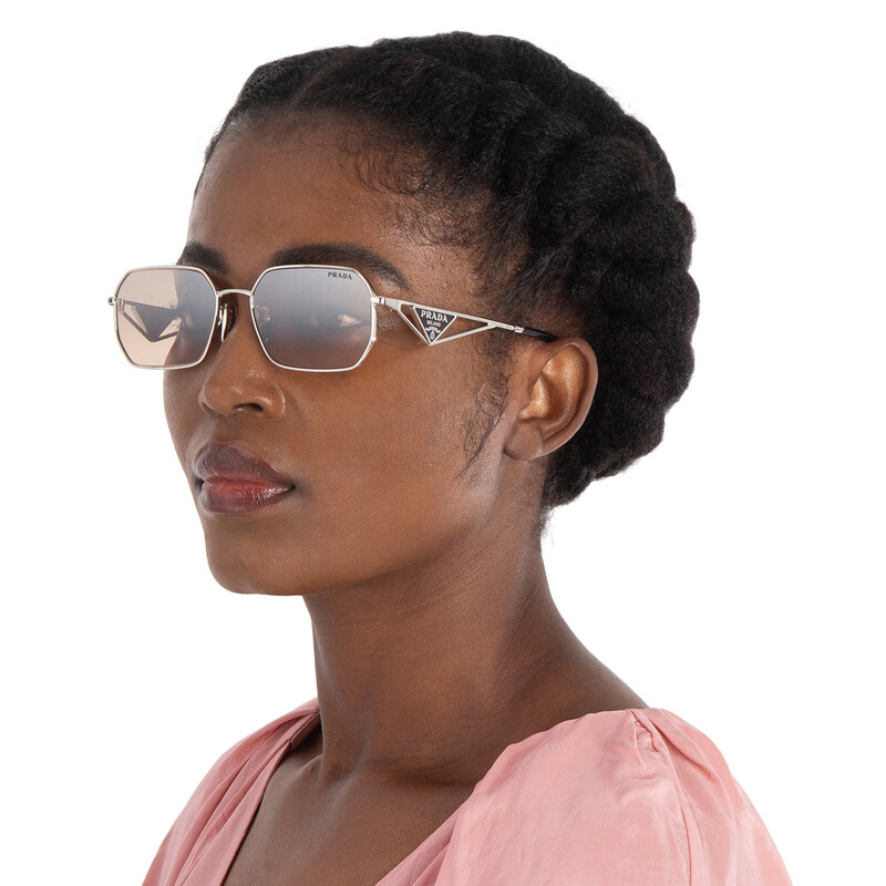 Prada Brown Mirror Silver Gradient Geometric Ladies Sunglasses PR
