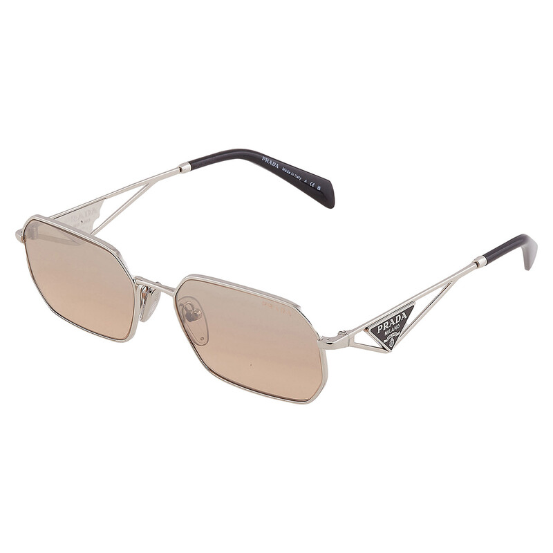 Prada Brown Mirror Silver Gradient Geometric Ladies Sunglasses PR