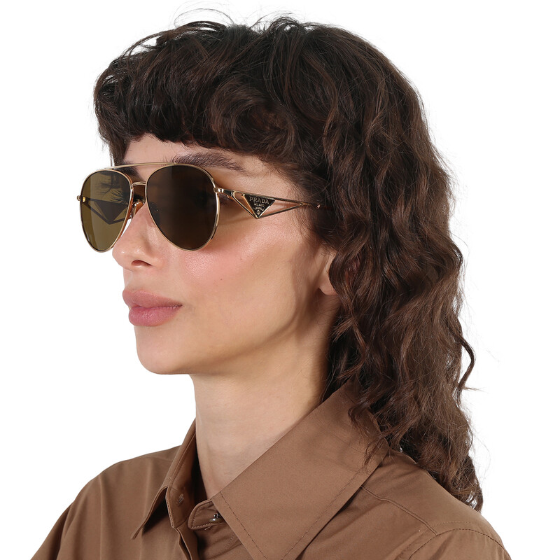 Prada Dark Brown Pilot Ladies Sunglasses PR 73ZS 5AK01T 58  display picture 1
