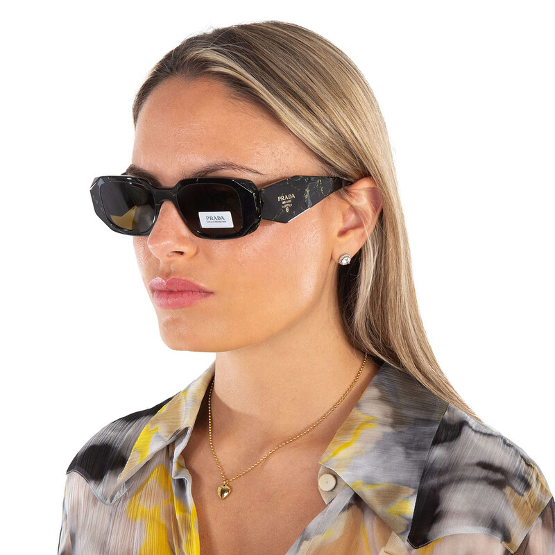Prada Dark Brown Rectangular Ladies Sunglasses PR 17WS 19D01T 49