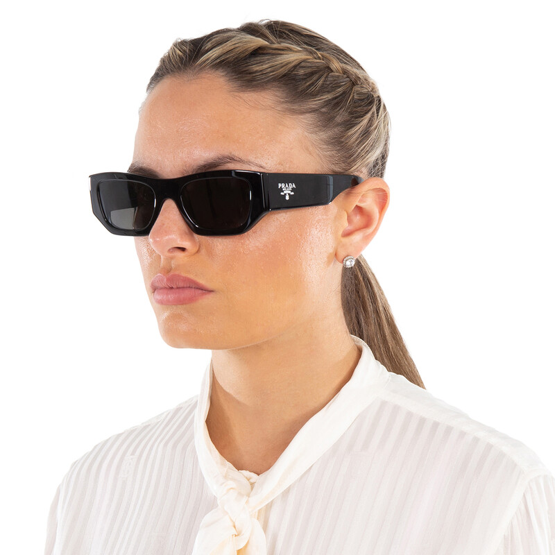 Prada Dark Grey Rectangular Unisex Sunglasses PR A01S 16K08Z 53